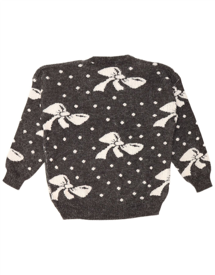 Maglione maglione girocollo da donna VINTAGE UK 16 grande acrilico maculato grigio