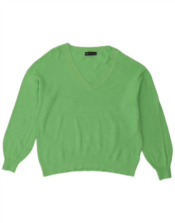 Maglione maglione con scollo a V da donna Marks & Spencer UK 16 grande viscosa verde