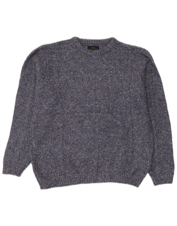 Maglione girocollo da uomo Zara, maglione grande, in acrilico screziato blu navy