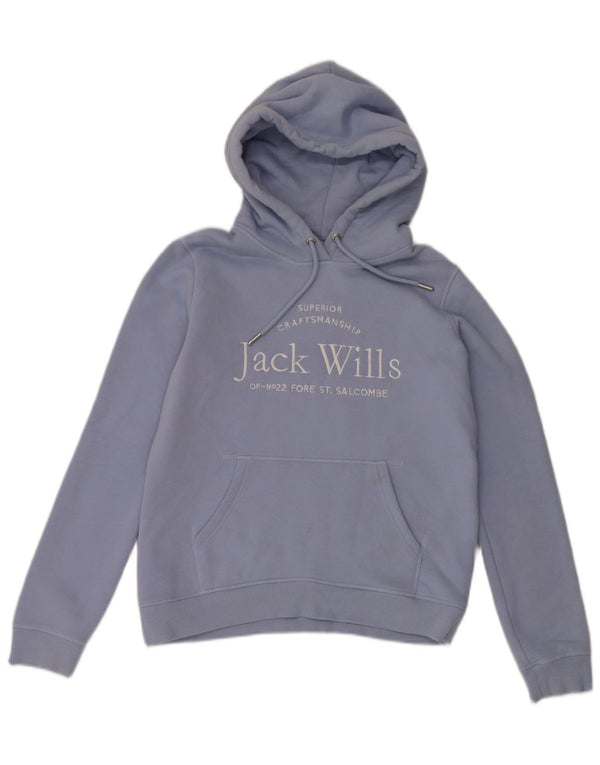 Maglione con cappuccio oversize grafico da donna Jack Wills UK 10 piccolo cotone blu