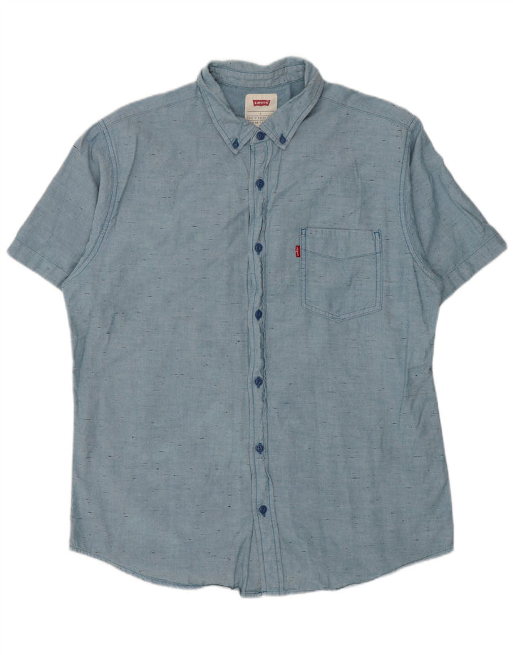Camicia a maniche corte da uomo Levi's Large in cotone chiazzato blu