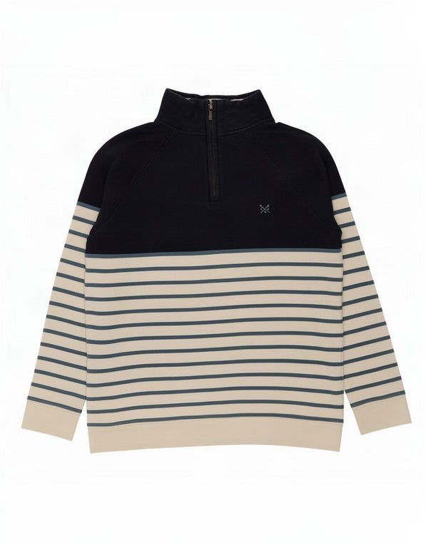 Crew Clothing Felpa da donna con collo con zip, maglione UK 14, grandi strisce blu