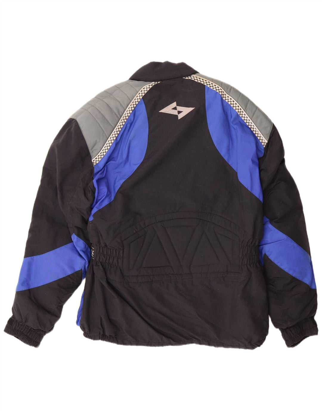 VINTAGE Mens Graphic Biker Jacket UK 36 Small Black Colourblock Nylon