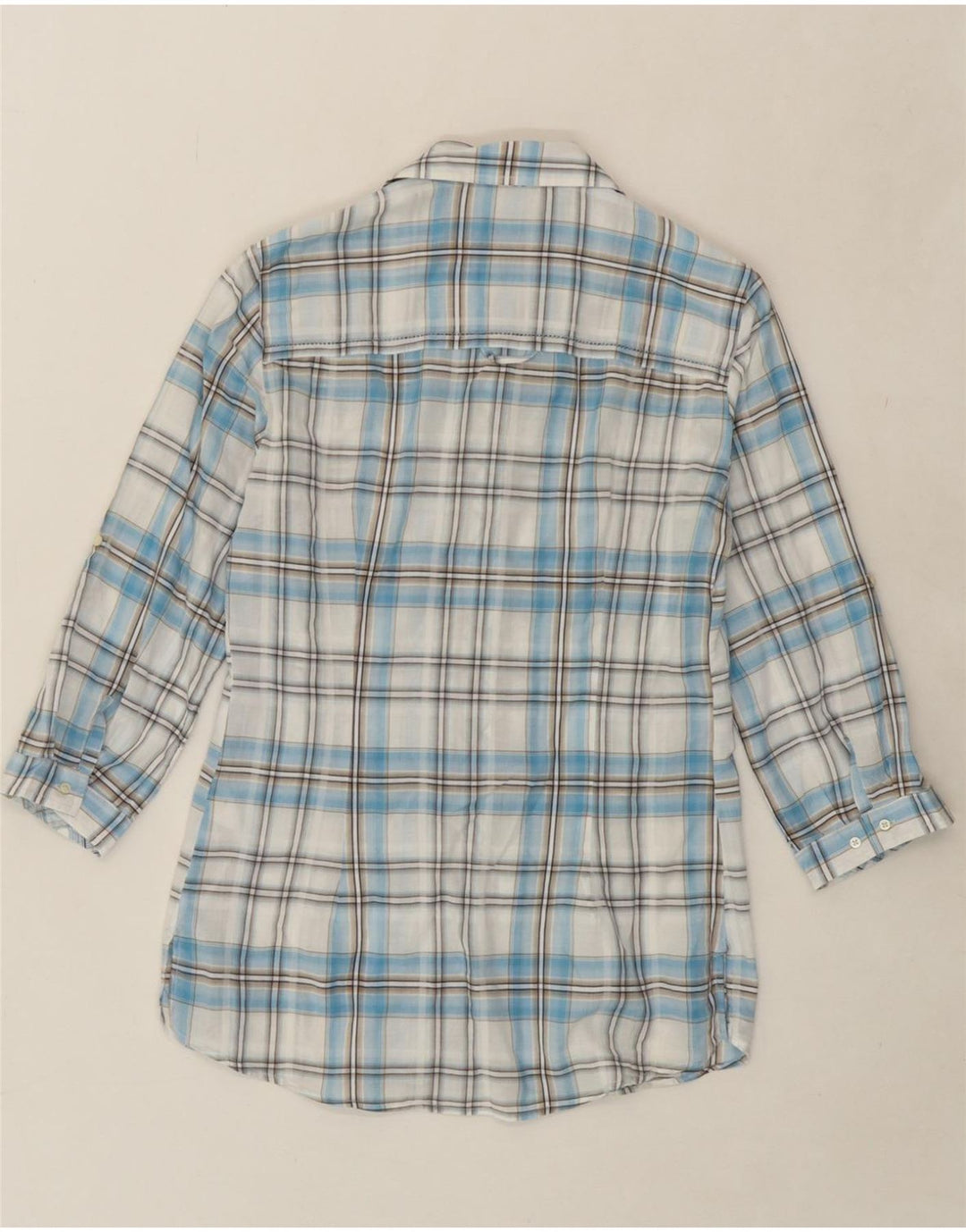 MASSIMO DUTTI Womens 3/4 Sleeve Shirt EU 36 XS Blue Check Cotton Vintage Massimo Dutti and Second-Hand Massimo Dutti from Messina Hembry 