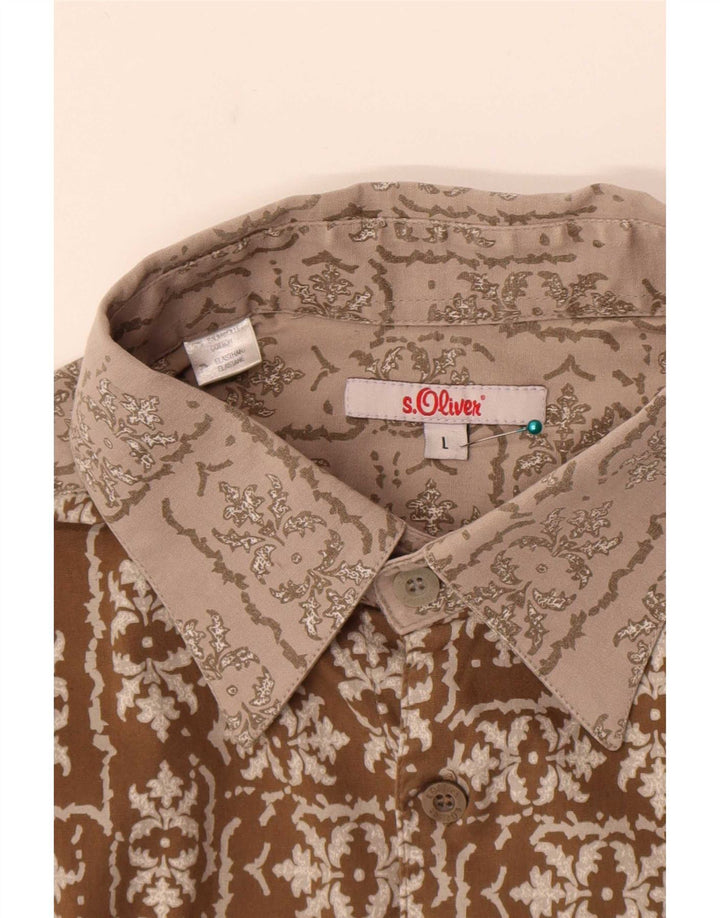 Camicia da uomo S.Oliver grande in cotone floreale marrone