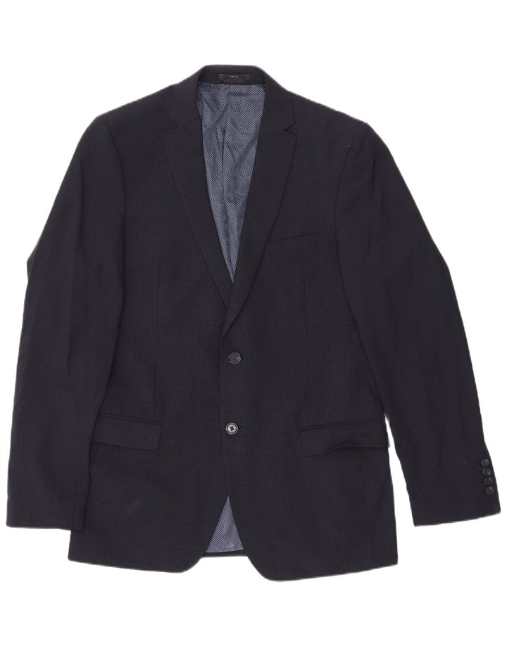 Giacca blazer a 2 bottoni Marks & Spencer da uomo UK 40 grande check blu navy