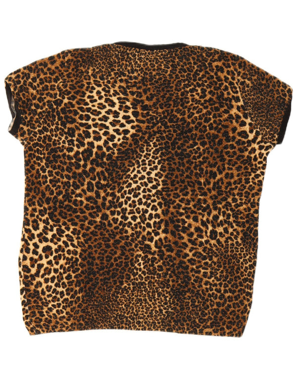 T-shirt da donna Zara Top UK 14 grande acrilico marrone con stampa animalier