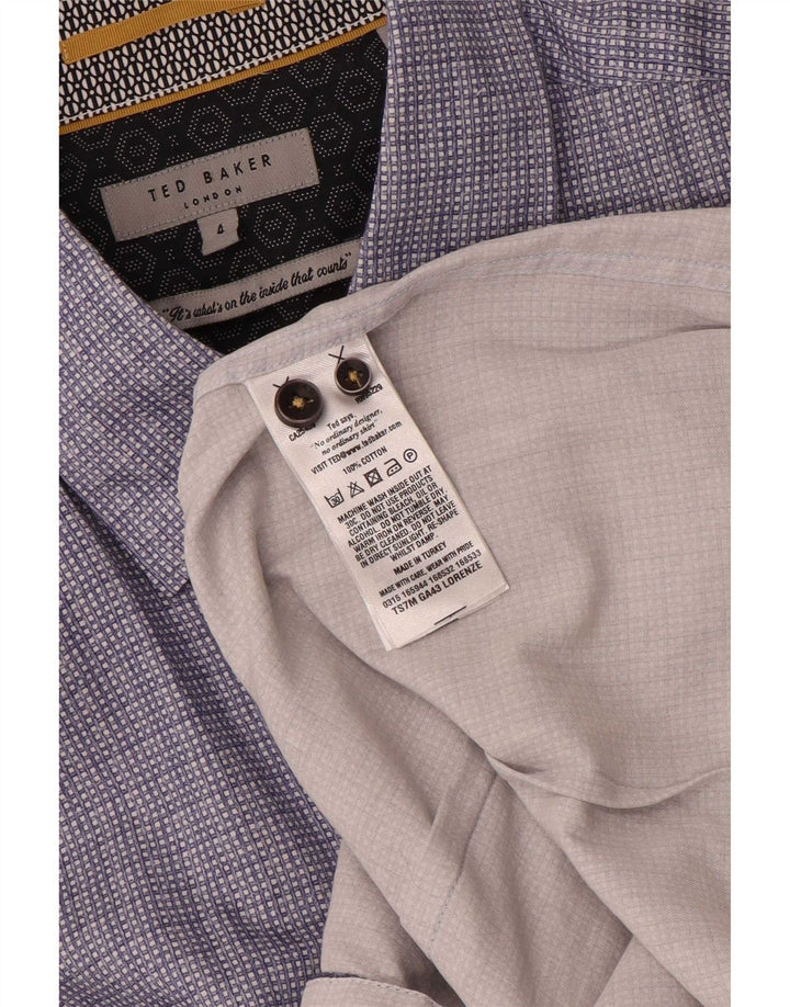 Ted Baker Camicia a maniche corte da uomo Taglia 4 Large Blu Navy in cotone geometrico