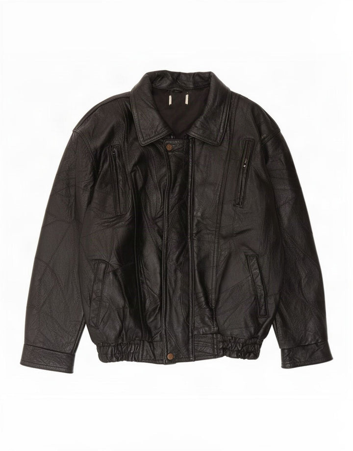 Giacca in pelle vintage da uomo UK 38 media nera