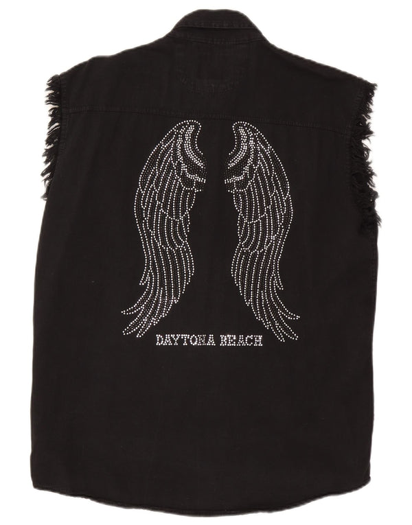 Camicia in denim senza maniche con grafica da donna Bikers UK 16 grande cotone nero