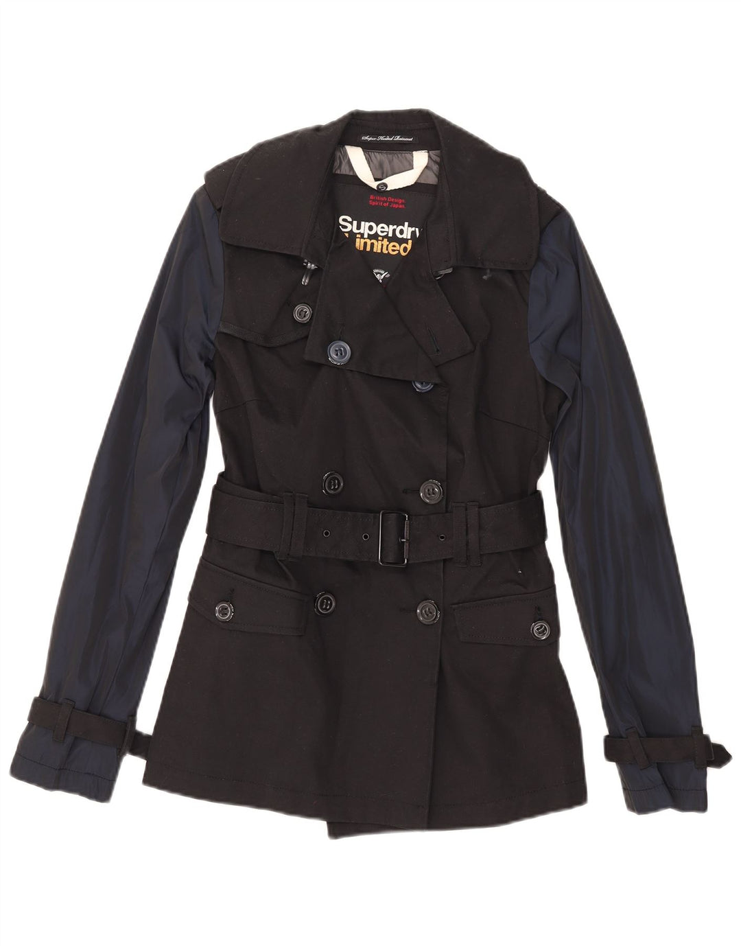 Trench da donna Superdry UK 10 piccolo cotone color block nero