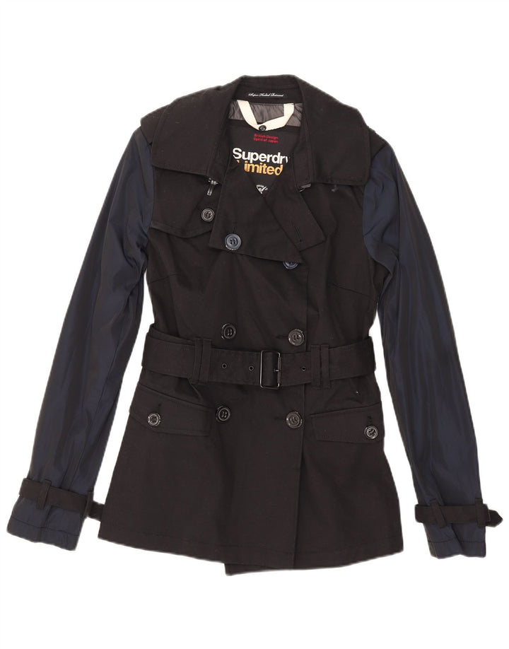 Trench da donna Superdry UK 10 piccolo cotone color block nero