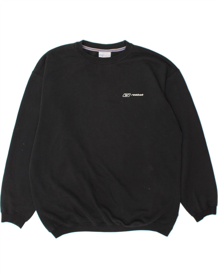 REEBOK Mens Oversized Sweatshirt Jumper Small Black Cotton Vintage Reebok and Second-Hand Reebok from Messina Hembry 