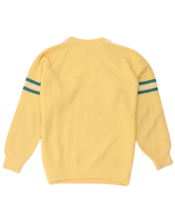 Maglione girocollo da uomo vintage a blocchi di colore giallo grande