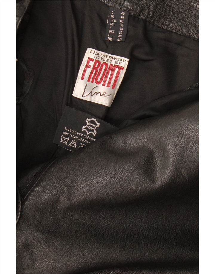 Pantaloni dritti in pelle da donna Front Line W30 L28 Pelle nera