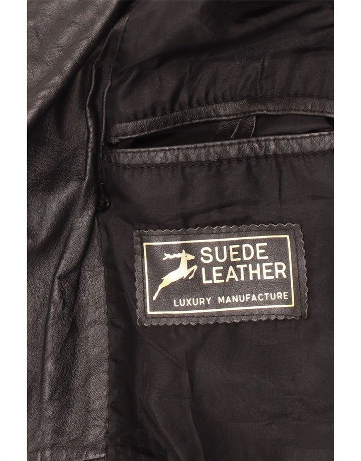 Giacca in pelle doppiopetto vintage da uomo UK 40 grande in pelle nera