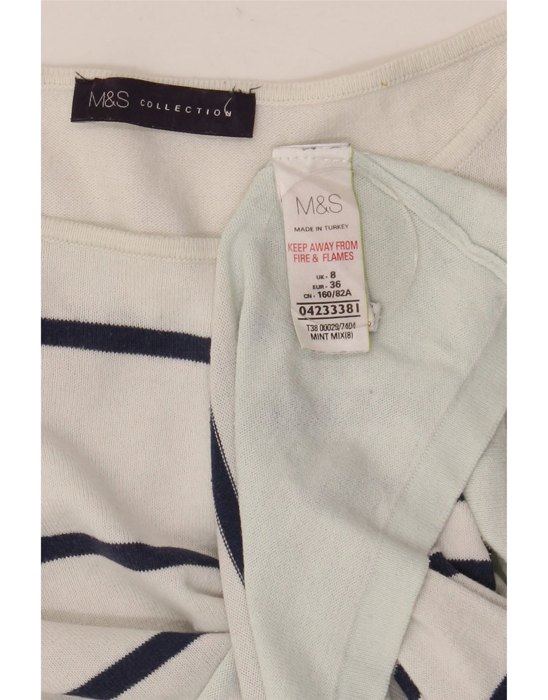 Marks & Spencer Top da donna a maniche lunghe UK 8 piccolo cotone a righe bianche