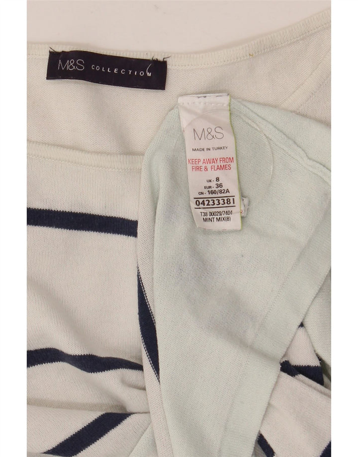 Marks & Spencer Top da donna a maniche lunghe UK 8 piccolo cotone a righe bianche