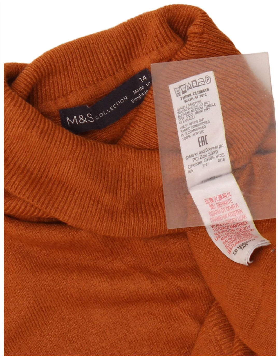 Maglione maglione a collo alto da donna Marks & Spencer UK 14 grande acrilico marrone