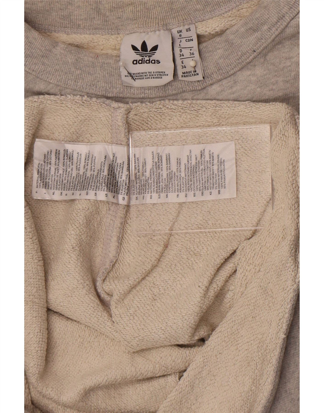 Felpa oversize da donna Adidas maglione UK 8 piccolo cotone chiazzato grigio