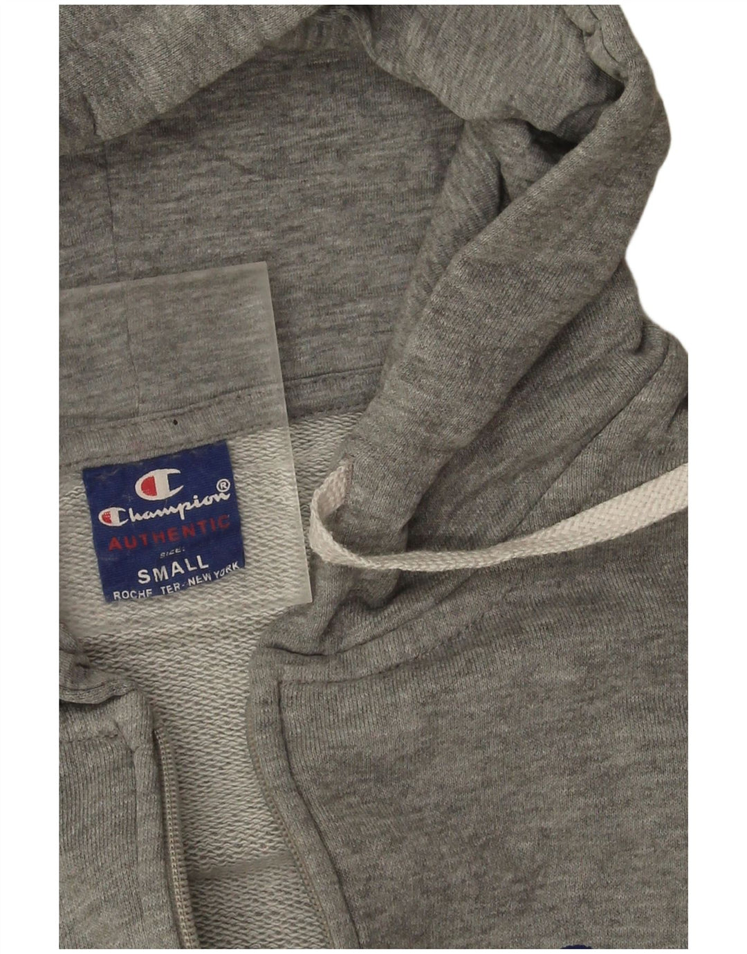 Maglione con cappuccio e zip grafica da uomo Champion piccolo in cotone grigio