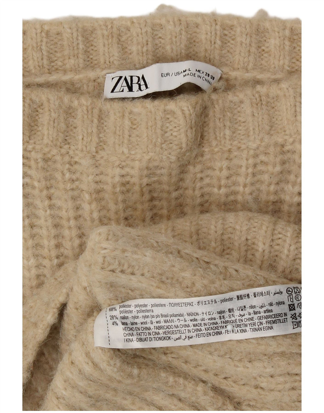 Maglione maglione oversize con scollo a barca da donna Zara UK 14 Poliestere beige medio