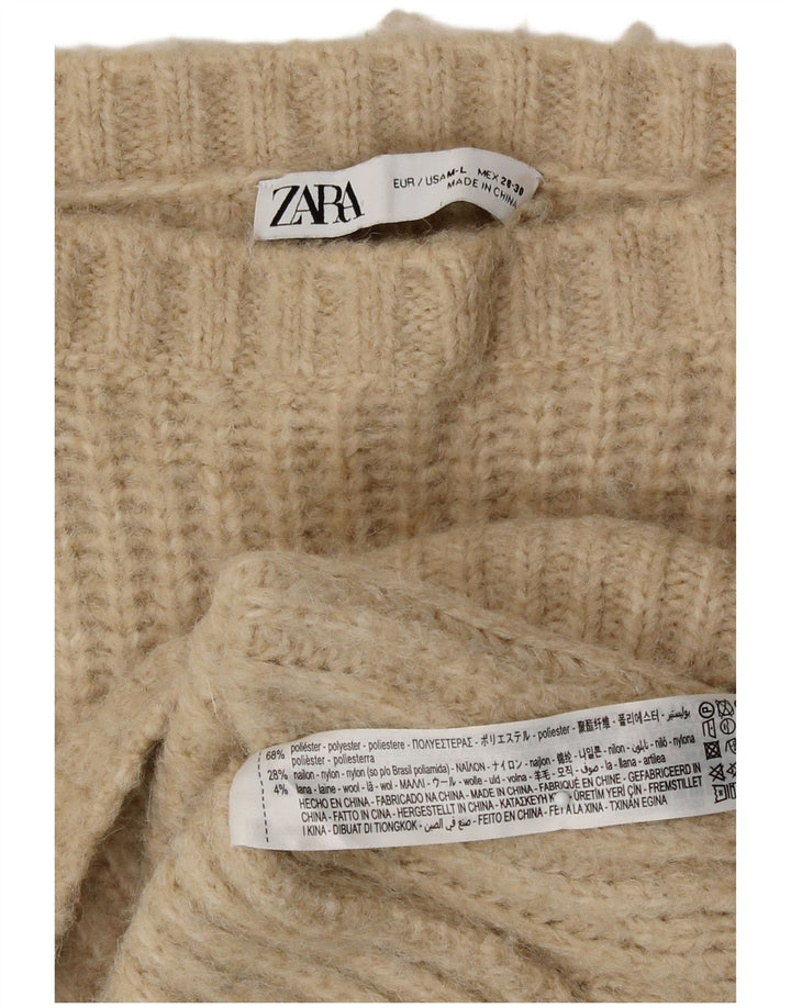 Maglione maglione oversize con scollo a barca da donna Zara UK 14 Poliestere beige medio