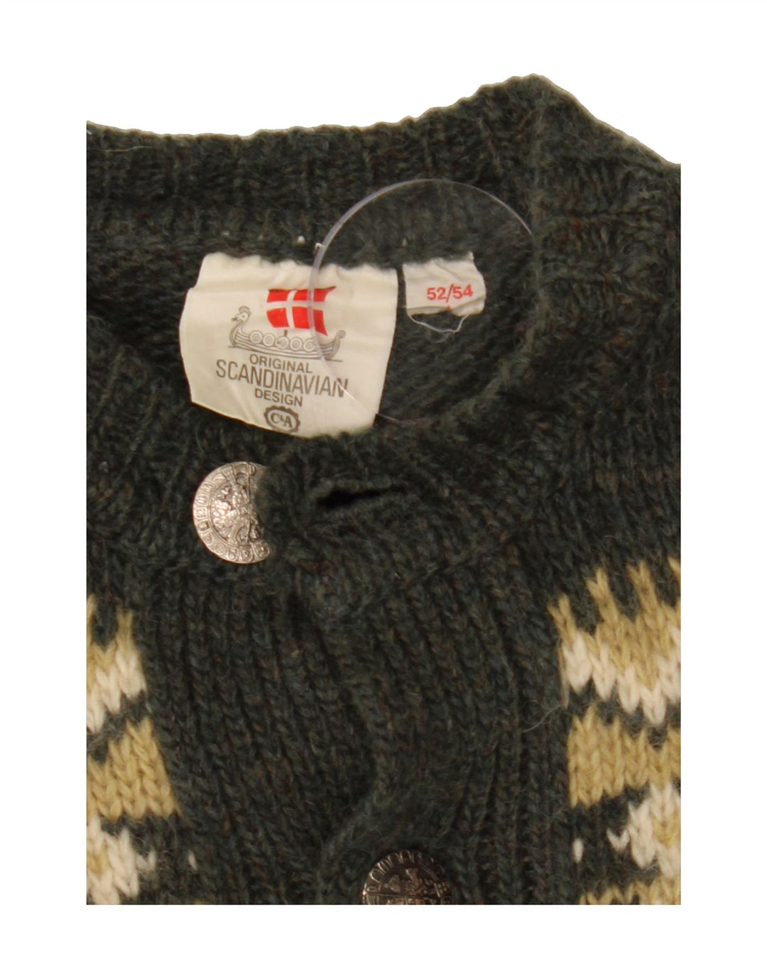 Maglione cardigan da uomo C&A IT 52/54 Large Lana Fair Isle color kaki