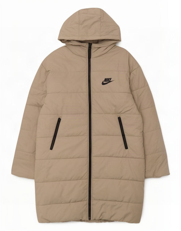 Cappotto imbottito con cappuccio grafico oversize da donna Nike UK 6 XS Beige