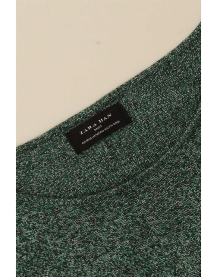 Maglione Zara da uomo con collo a bottoni verde medio screziato