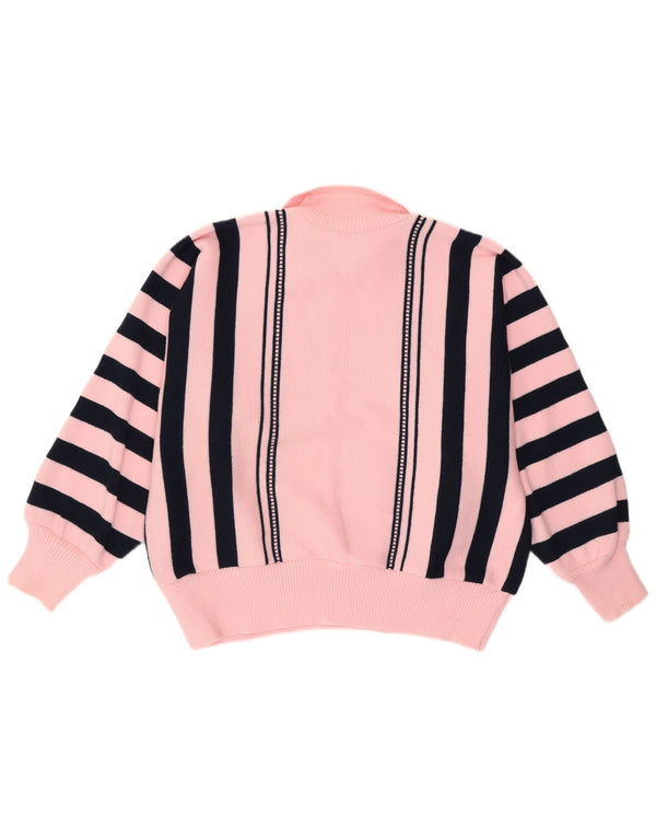 Maglione maglione vintage da donna con collo alto UK 16 a righe grandi rosa