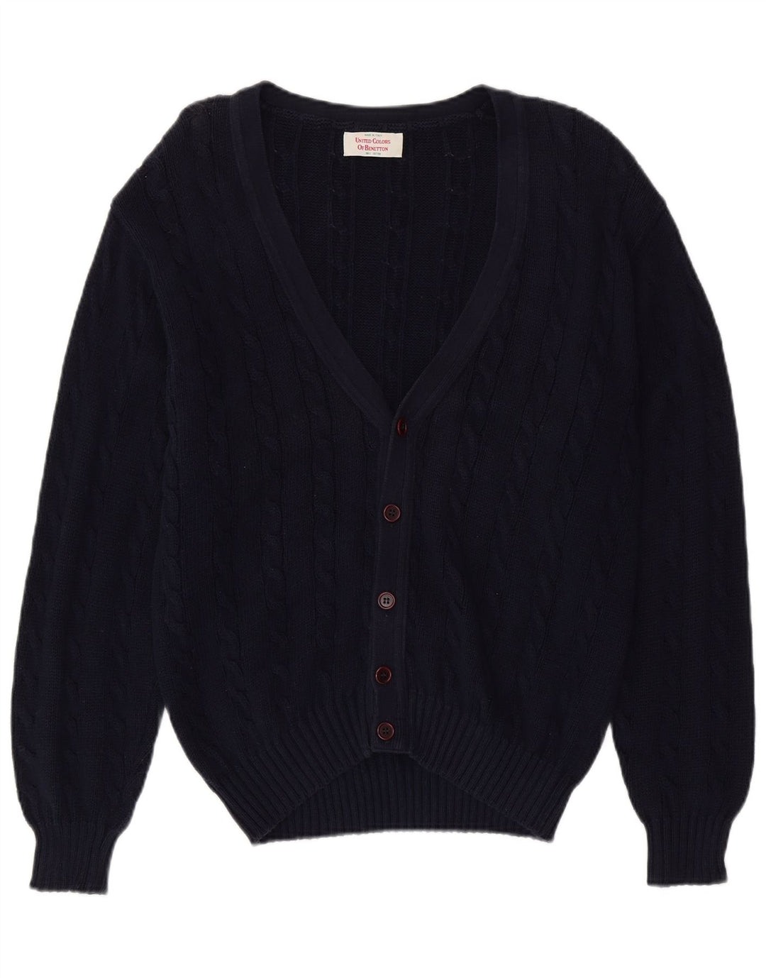 Maglione cardigan da uomo BENETTON grande in cotone blu navy