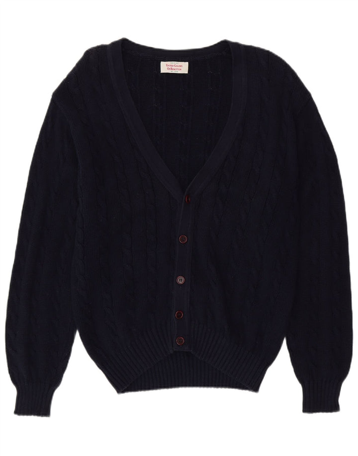 Maglione cardigan da uomo BENETTON grande in cotone blu navy