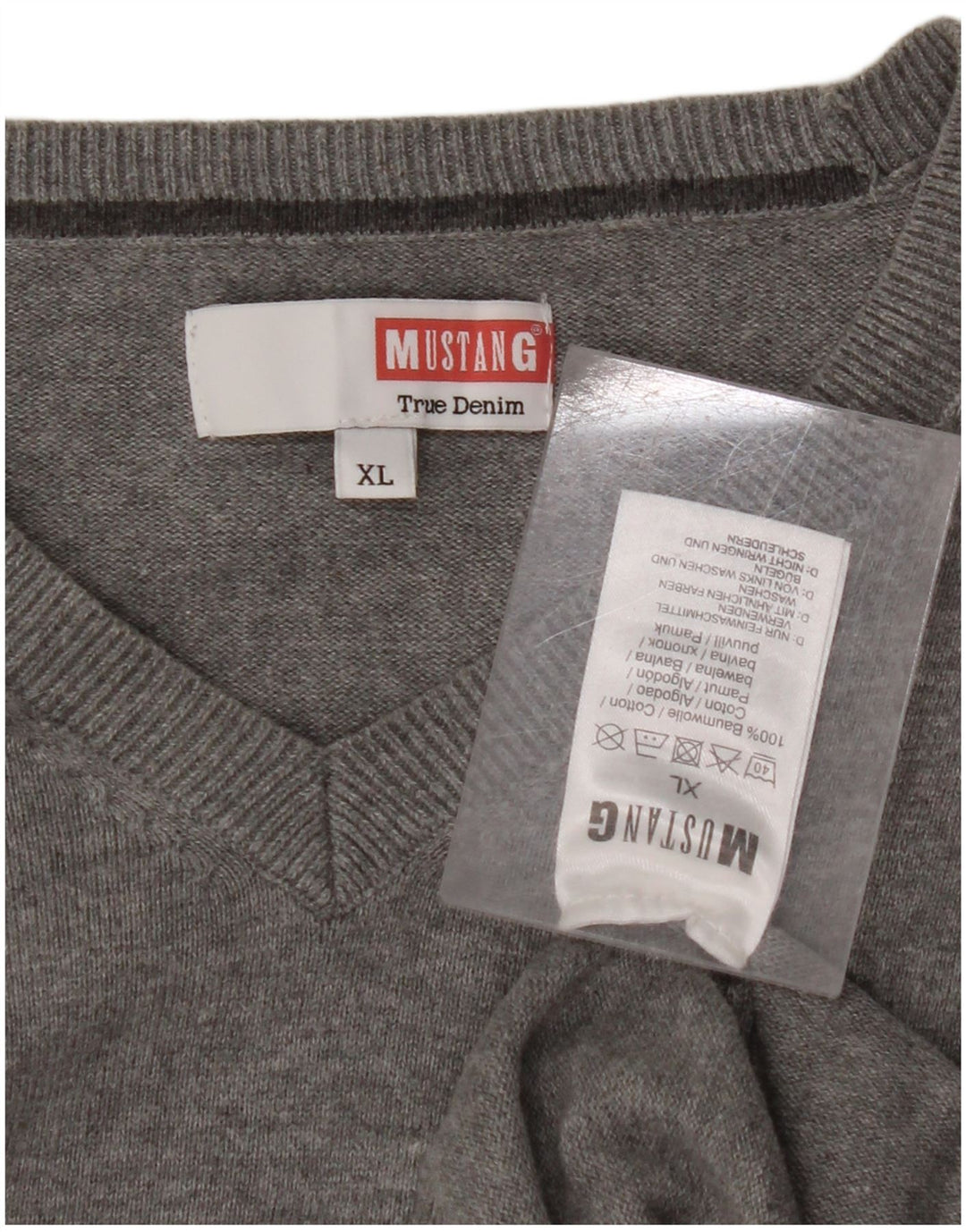MUSTANG Maglione da donna con scollo a V UK 18 XL Cotone grigio