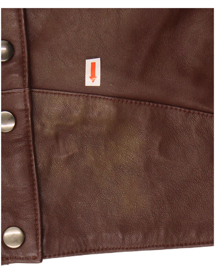 VINTAGE Womens Oversized Leather Jacket UK 10 Small Brown Leather
