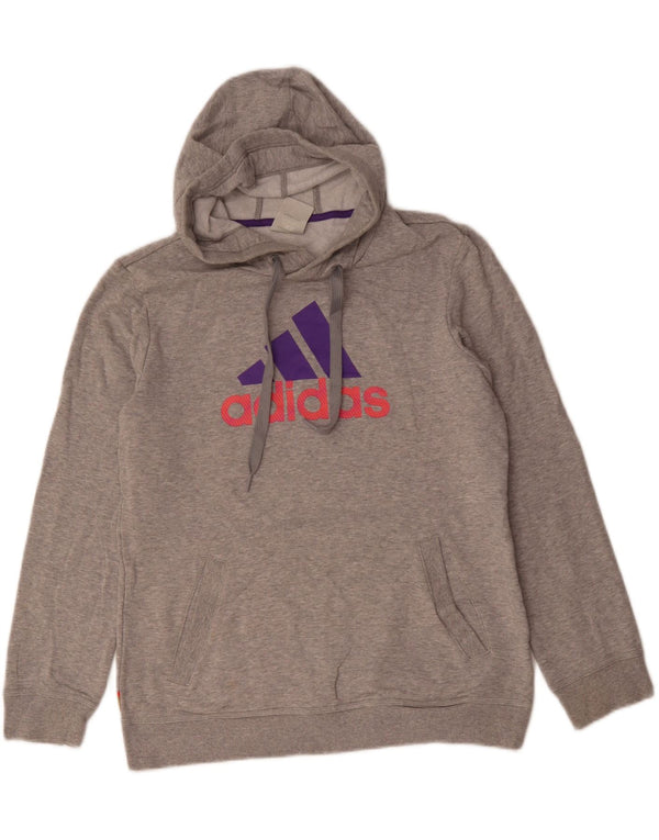 Felpa con cappuccio grafica da donna ADIDAS UK 16 grande cotone chiazzato grigio