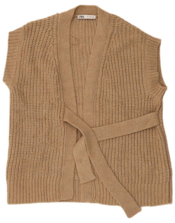 Maglione cardigan avvolgente a maniche corte oversize da donna Zara UK 10 piccolo Beige