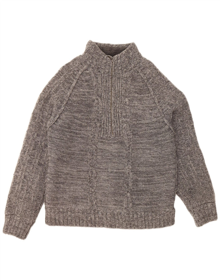 FAT FACE Maglione da uomo con zip e collo in lana d'agnello grande grigia