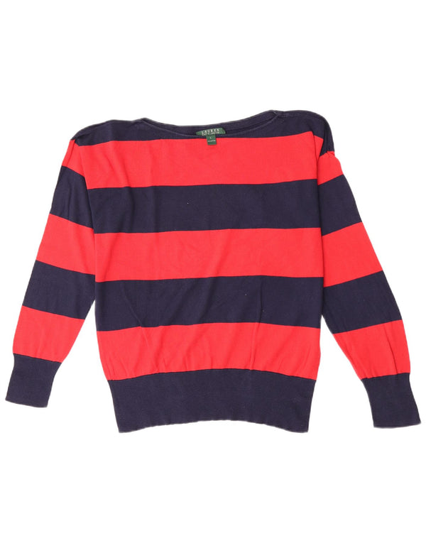 Maglione maglione con scollo a barca da donna Ralph Lauren UK 16 grandi righe blu navy