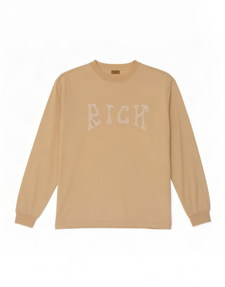 Top grafico da uomo Richmond a maniche lunghe in cotone beige medio