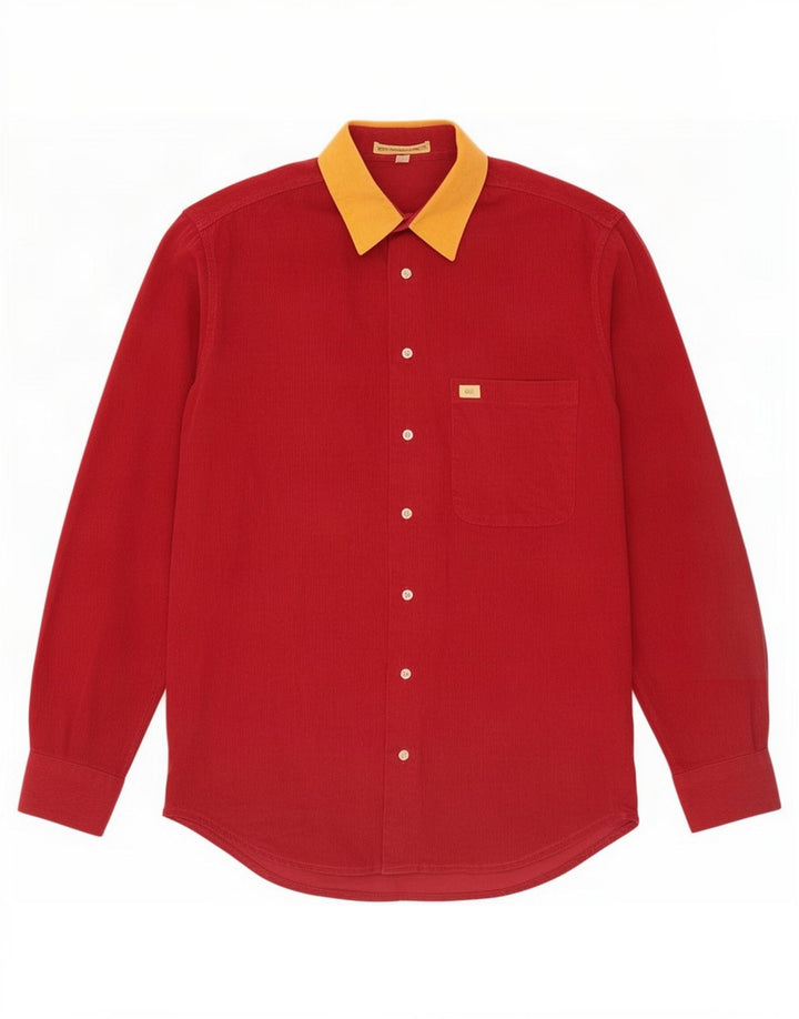 Camicia Kappa da uomo in velluto a coste, cotone color block rosso medio