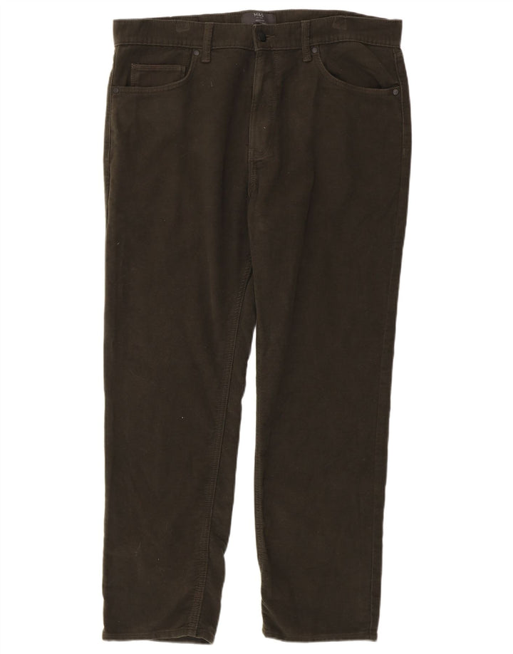Jeans dritti vestibilità regolare da uomo Marks & Spencer W36 L29 cotone kaki
