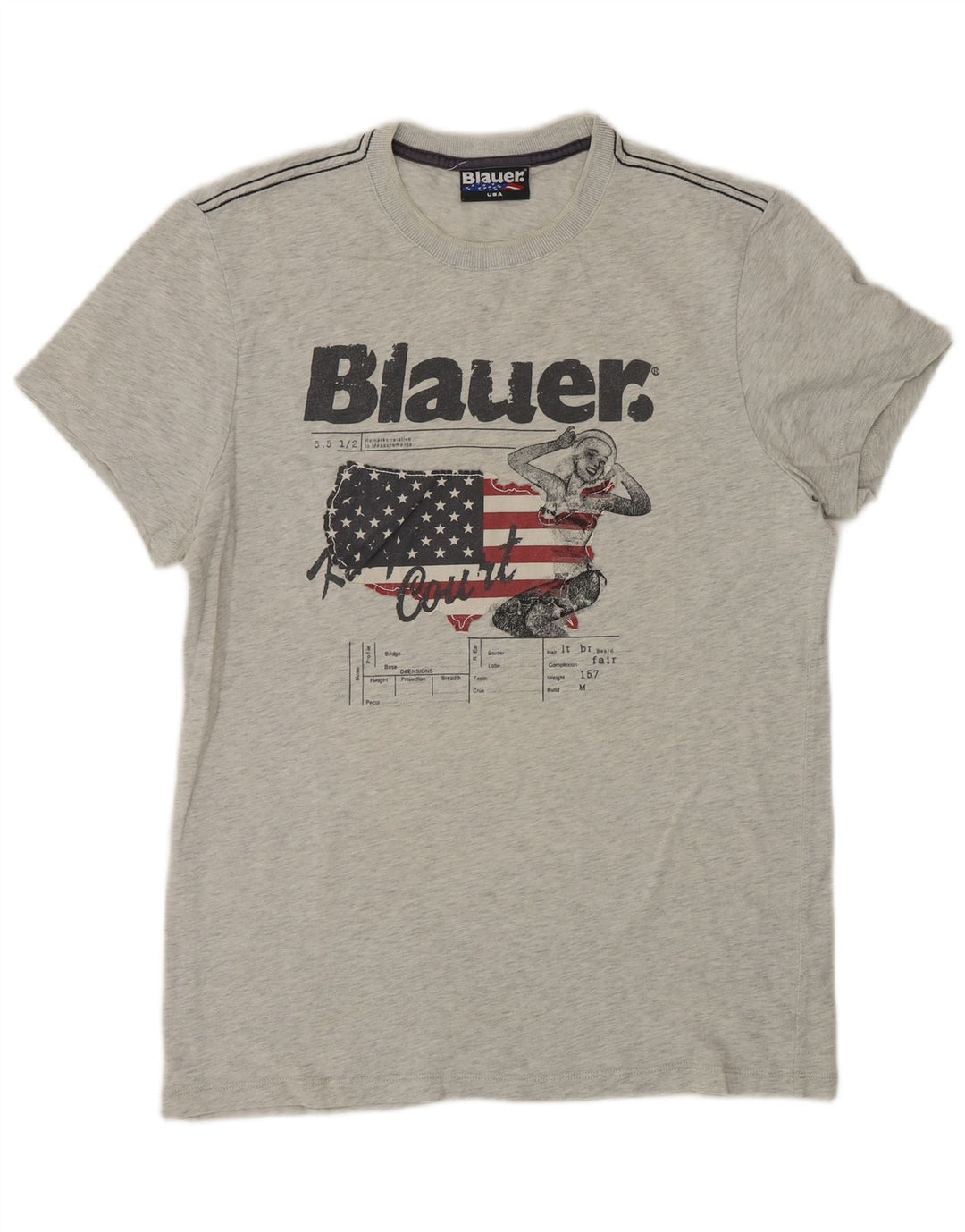 T-shirt grafica da uomo Blauer Top in cotone grigio medio