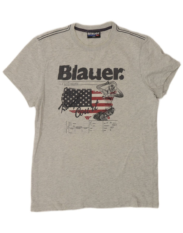 T-shirt grafica da uomo Blauer Top in cotone grigio medio