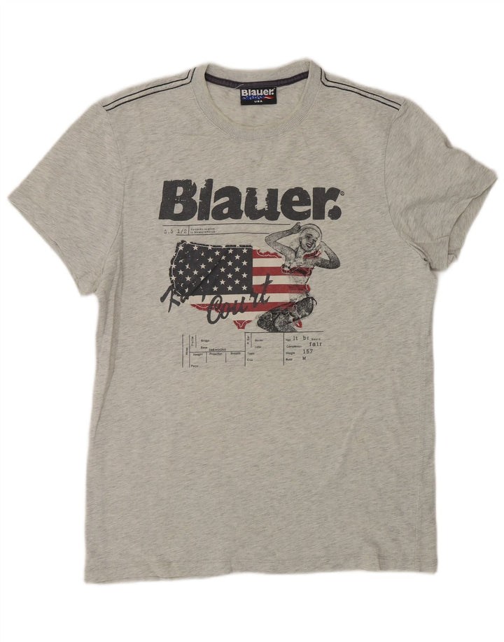 T-shirt grafica da uomo Blauer Top in cotone grigio medio