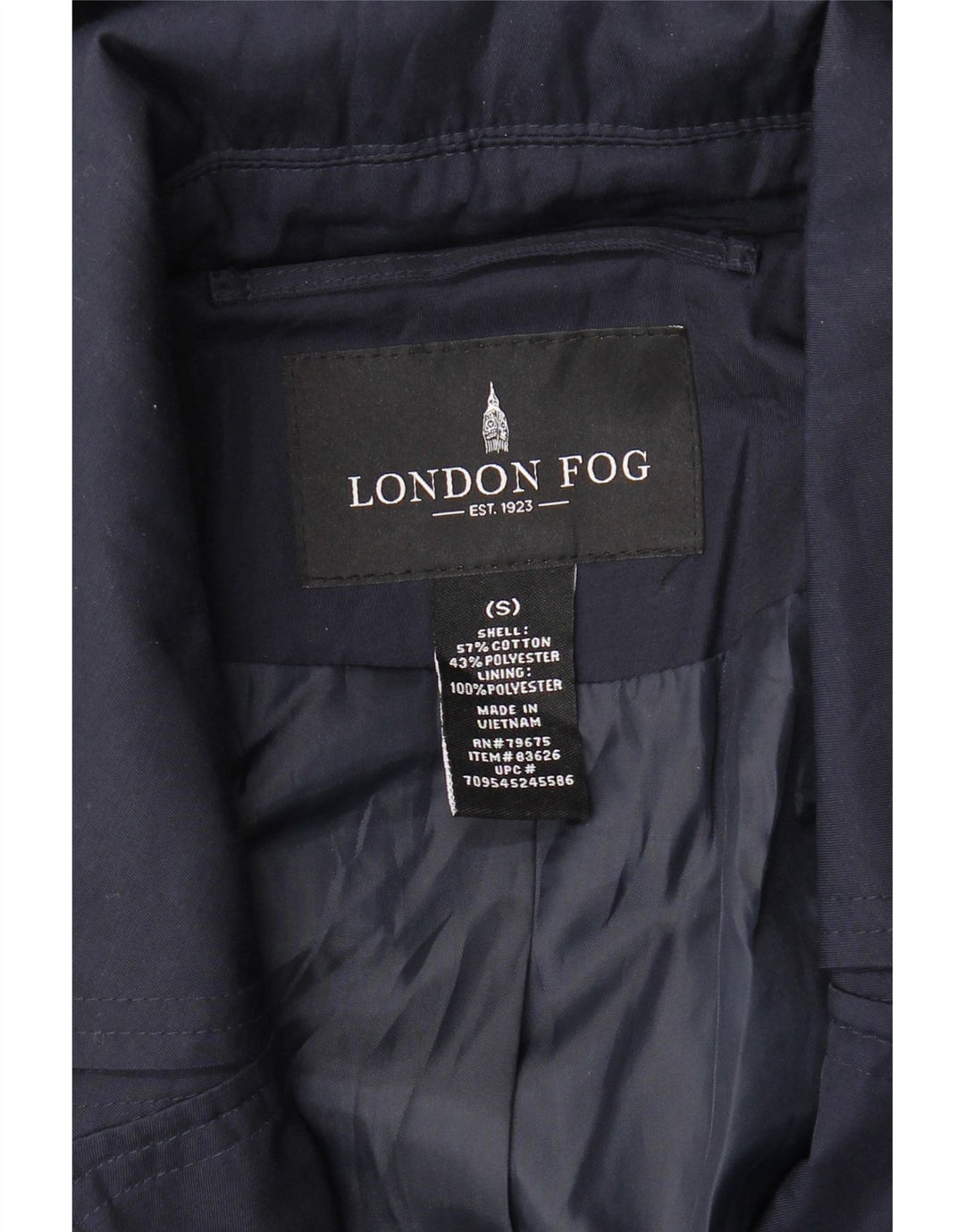 Trench con cappuccio da donna LONDON FOG UK 10 piccolo in cotone blu navy