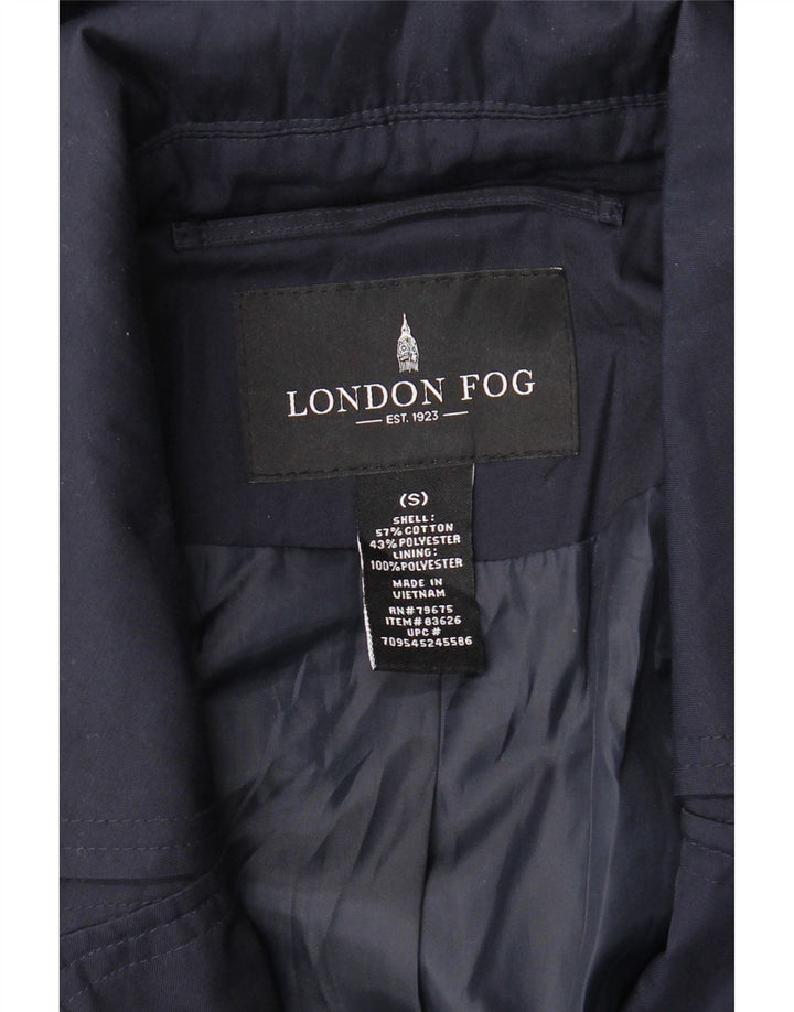 Trench con cappuccio da donna LONDON FOG UK 10 piccolo in cotone blu navy