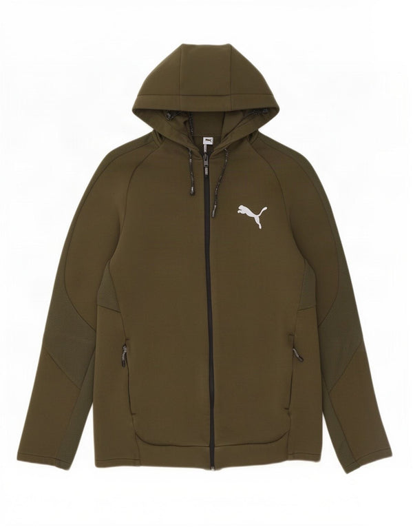 Felpa con cappuccio e zip da donna Puma UK 14 cotone kaki medio