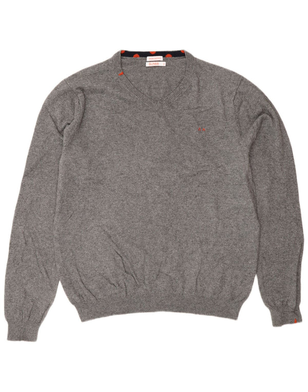 Maglione maglione con scollo a V da uomo Sun68 XL cotone screziato grigio