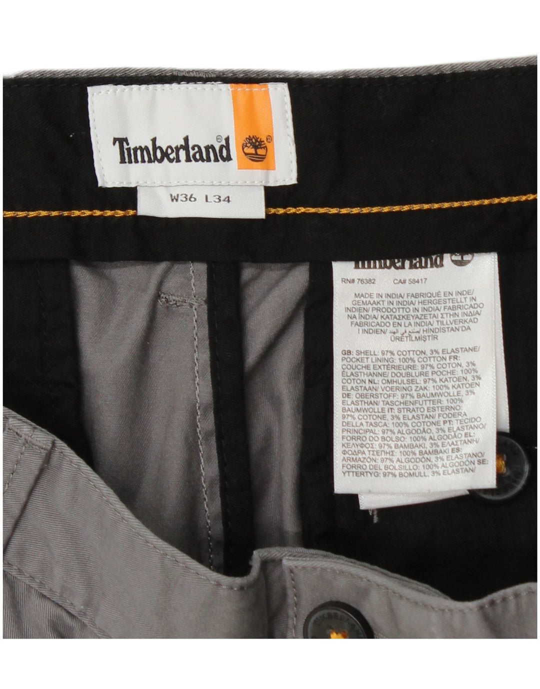 Pantaloni chino slim da uomo TIMBERLAND W36 L34 cotone grigio